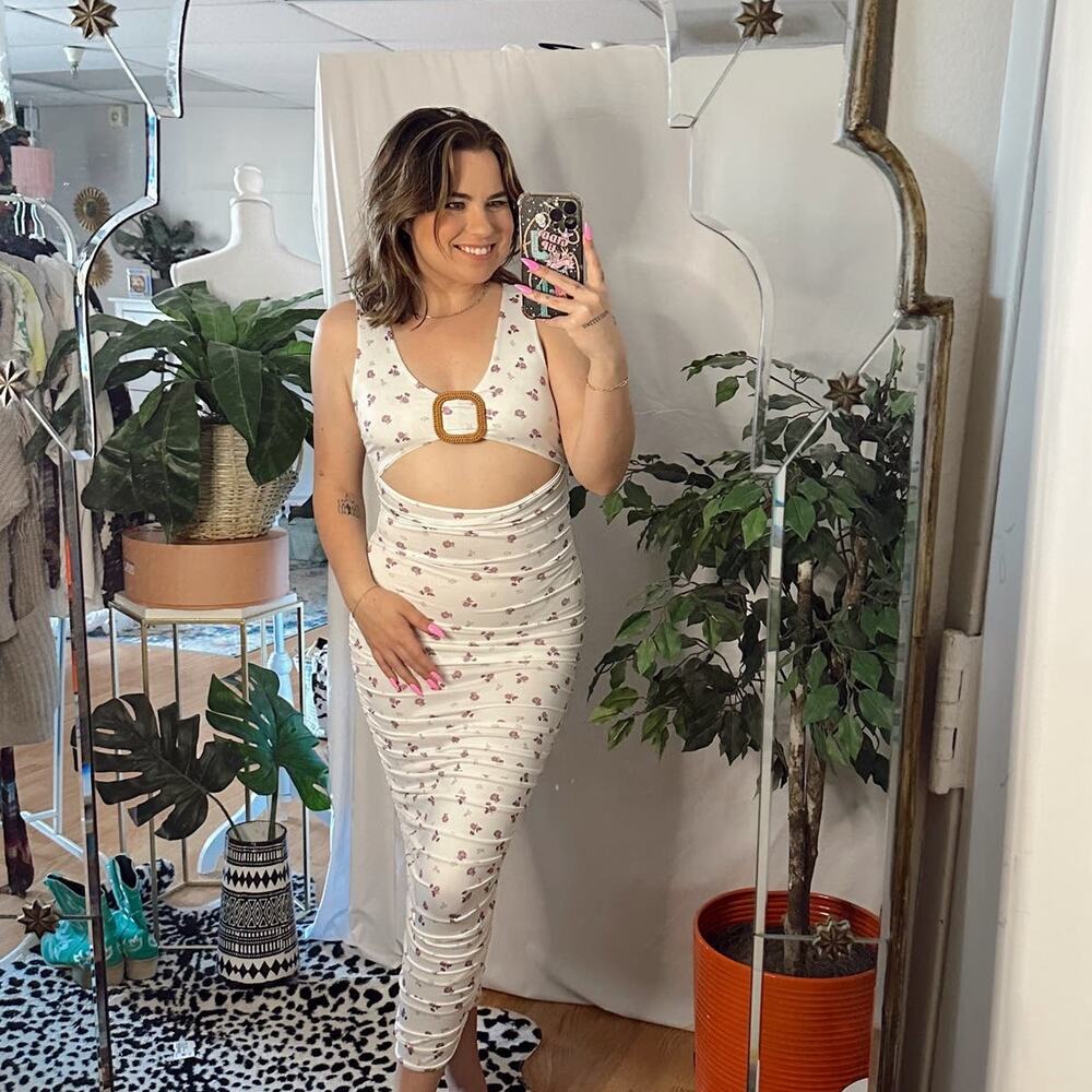 Missguided Floral Slinky Buckle Ruched Midi Dress White Size 4